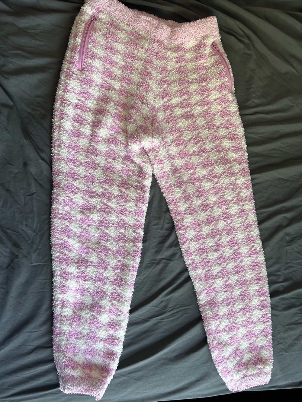 SKIMS Pink & White Houndstooth Plush Joggers